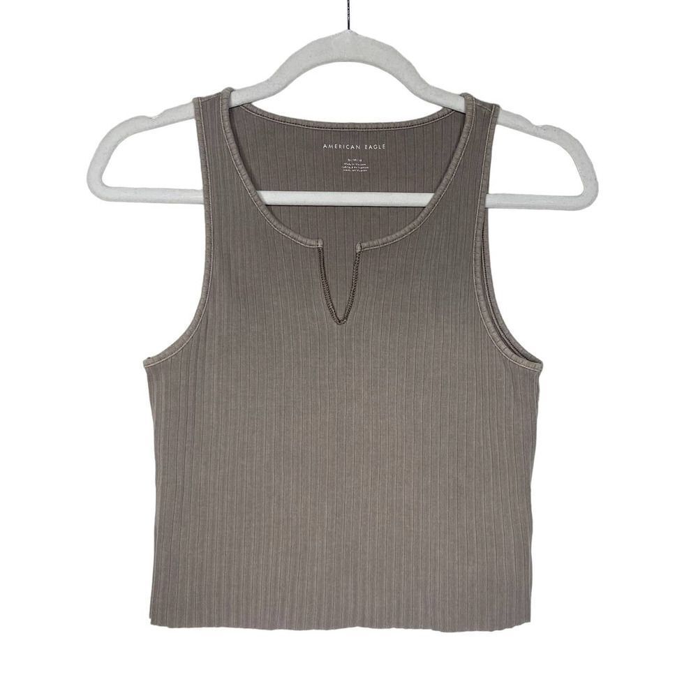 American Eagle Outfitters Sleeveless Ribbed Scoop Neck Tank Top Cropped Medium